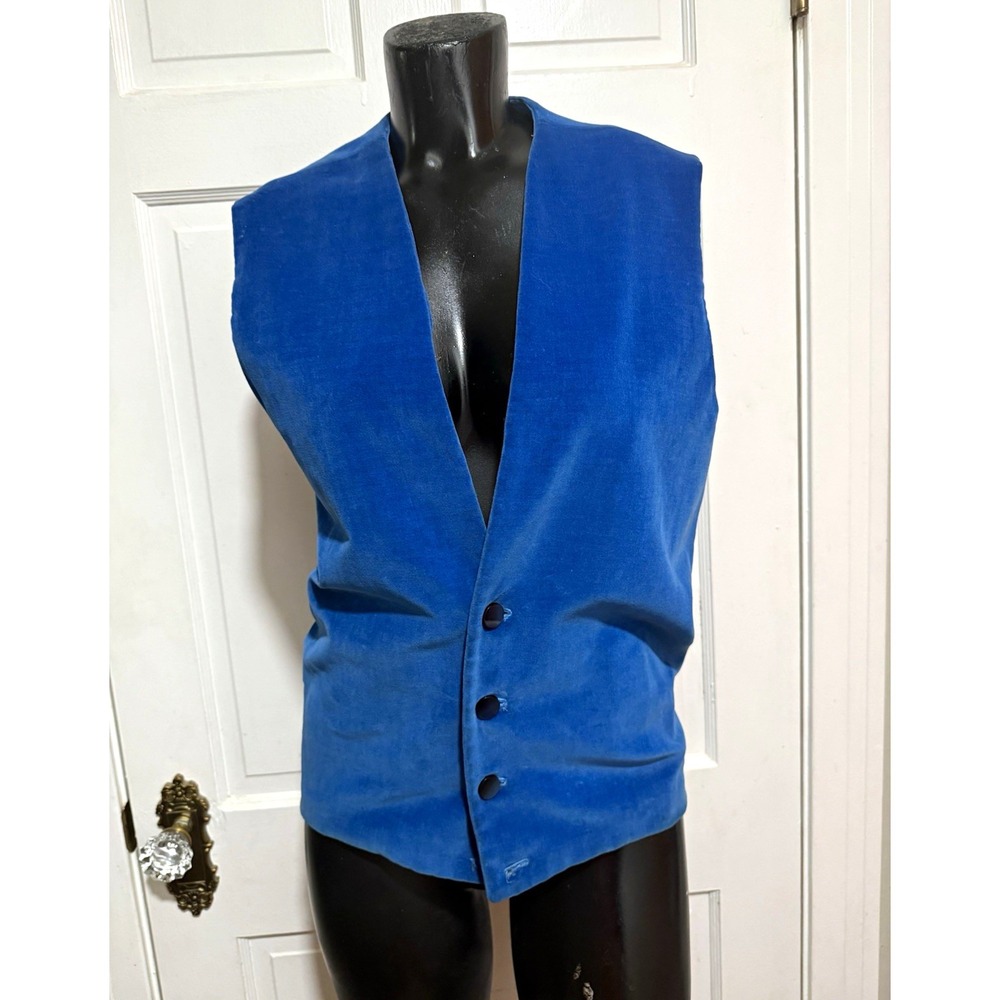Vintage Blue Button Velveteen Vest Womens Lined Medium Large